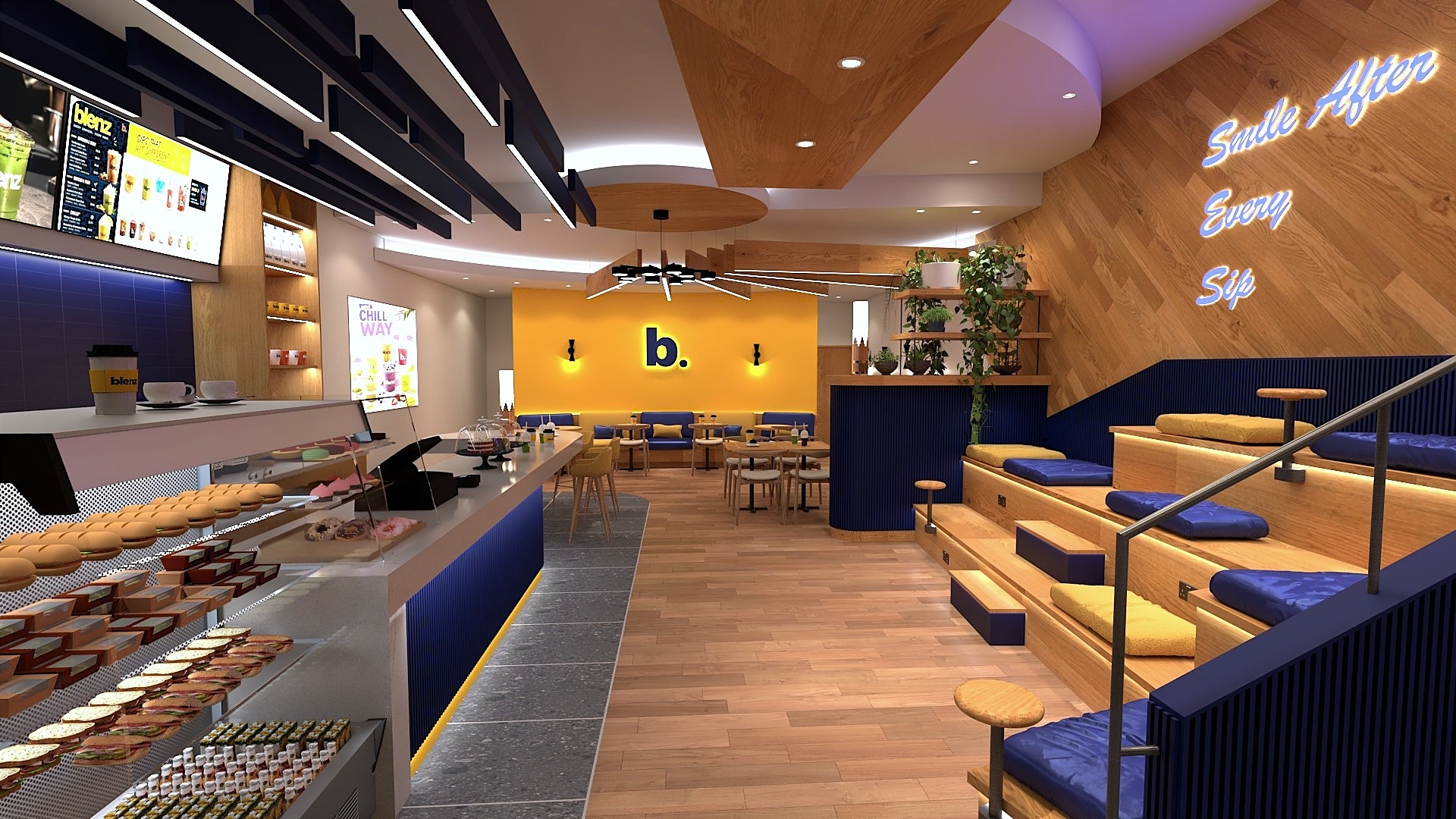 blenz interior — through-space view, empty shell