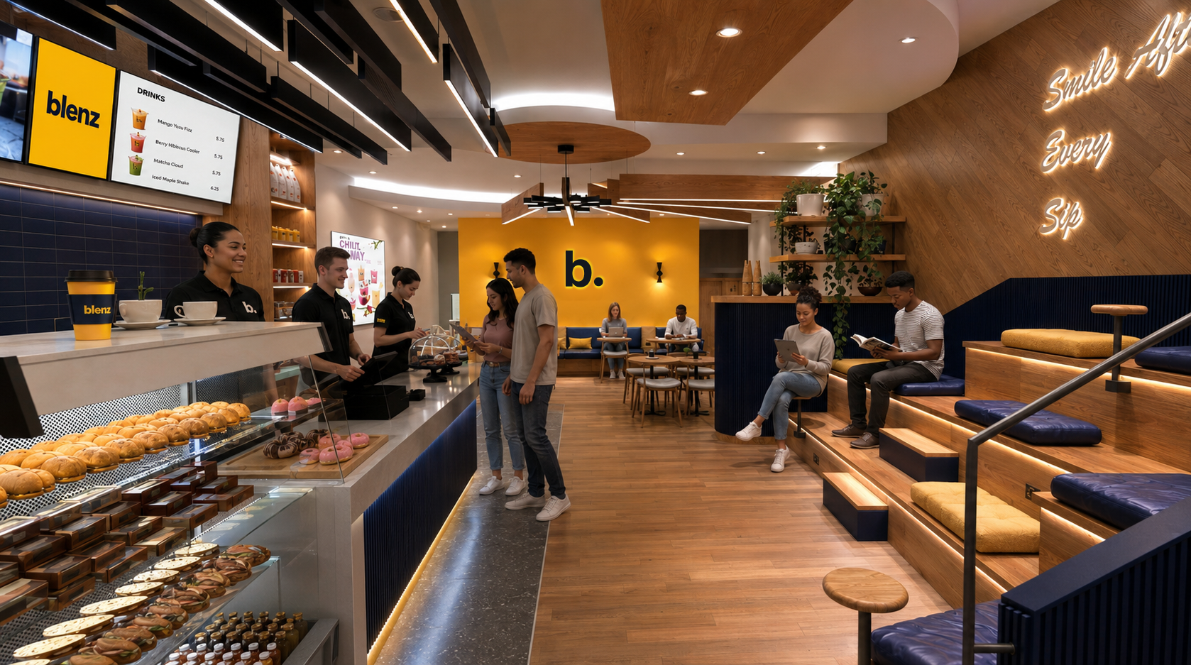 blenz interior — counter to yellow b. wall and bleachers