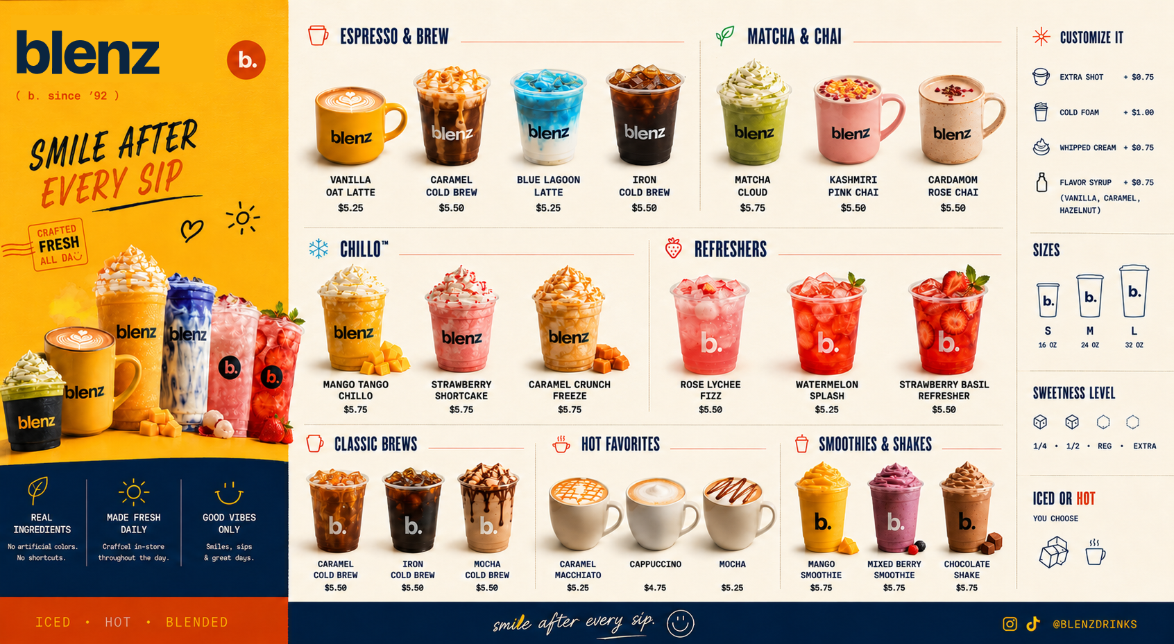 blenz menu board 08.3 — Smile after every sip