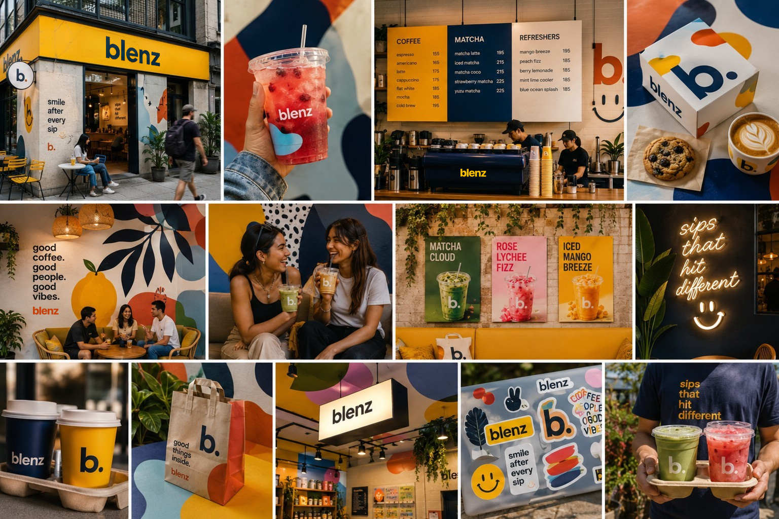 blenz store lookbook — neon, murals, cups, and guest moments